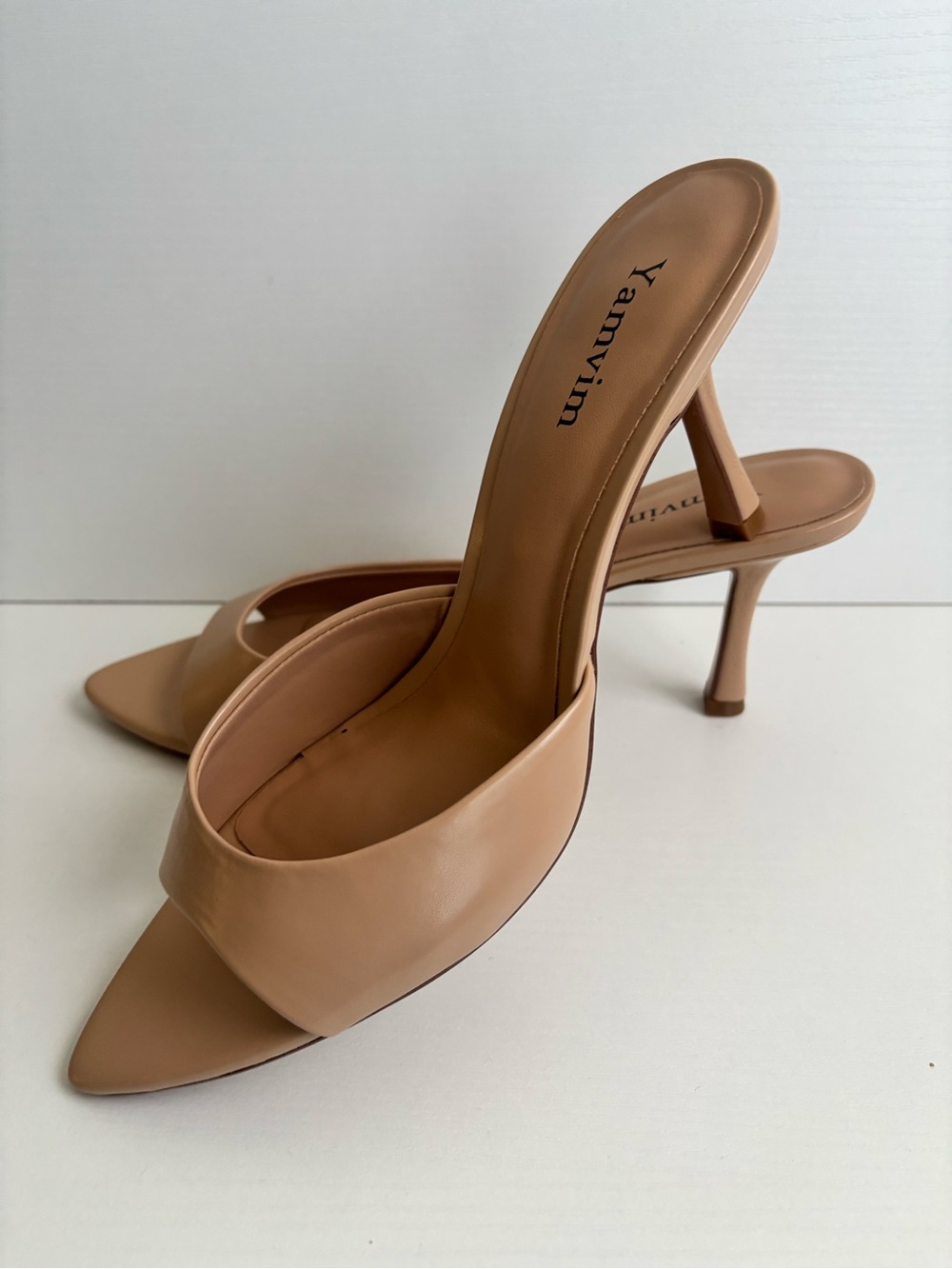 Nude Mules for Woman Pointed Open Toe High Heel -New